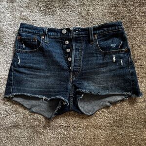 Levi's 501 Womens Jean Shorts Button Fly Distressed Size 28 3" inseam
